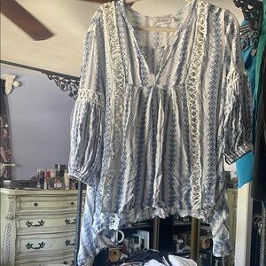 Chicwish Blue and White Boho Blouse FINAL PRICE!